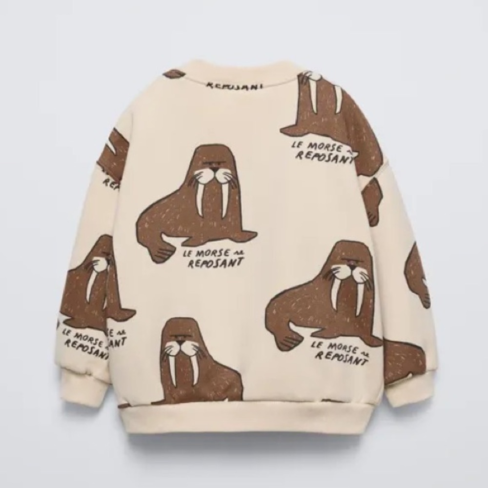 Zara Cream Walrus Print Kids Sweatshirt
